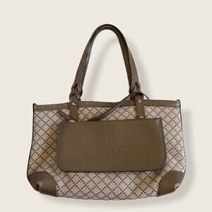 Gucci Diamanté Brown Canvas Leather Mini Tote & Pouch